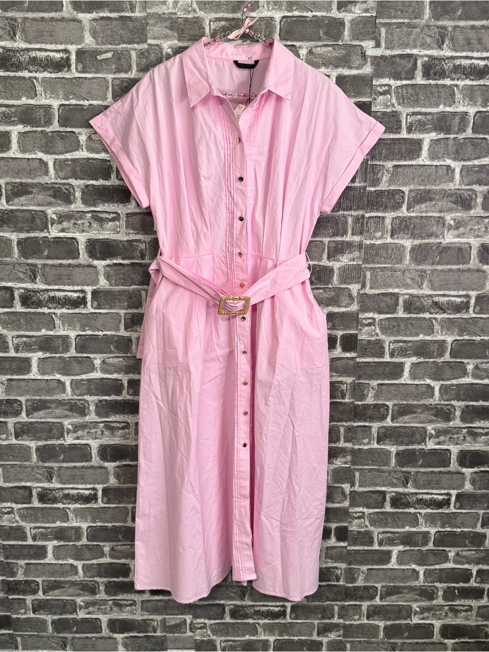 NWT Zara poplin midi shirt dress light pink belt waist